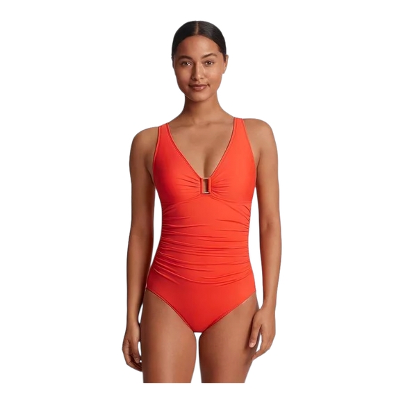 Ralph Lauren Ring Detail One Piece Swimsuit Red Size 12‎ Over the shoulder